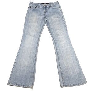 VTG Mudd Jeans Juniors Sz 7 Light Wash Bootcut Flare Y2K Low Rise Stretch Denim